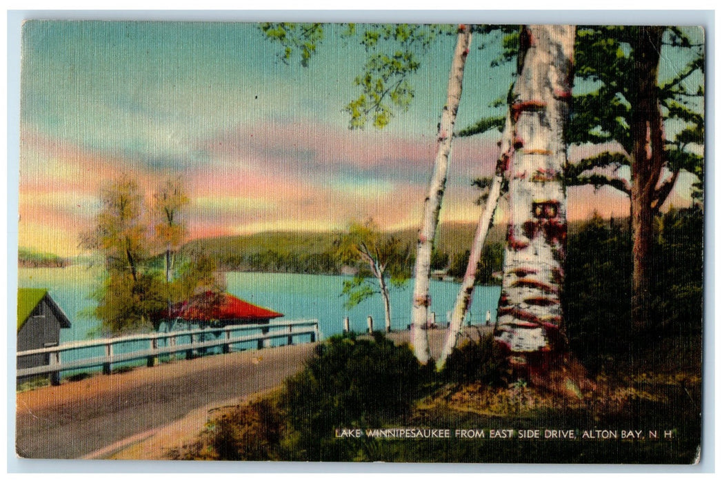 1941 Lake Winnepesaukee From East Side Drive Alton Bay New Hampshire NH Postcard