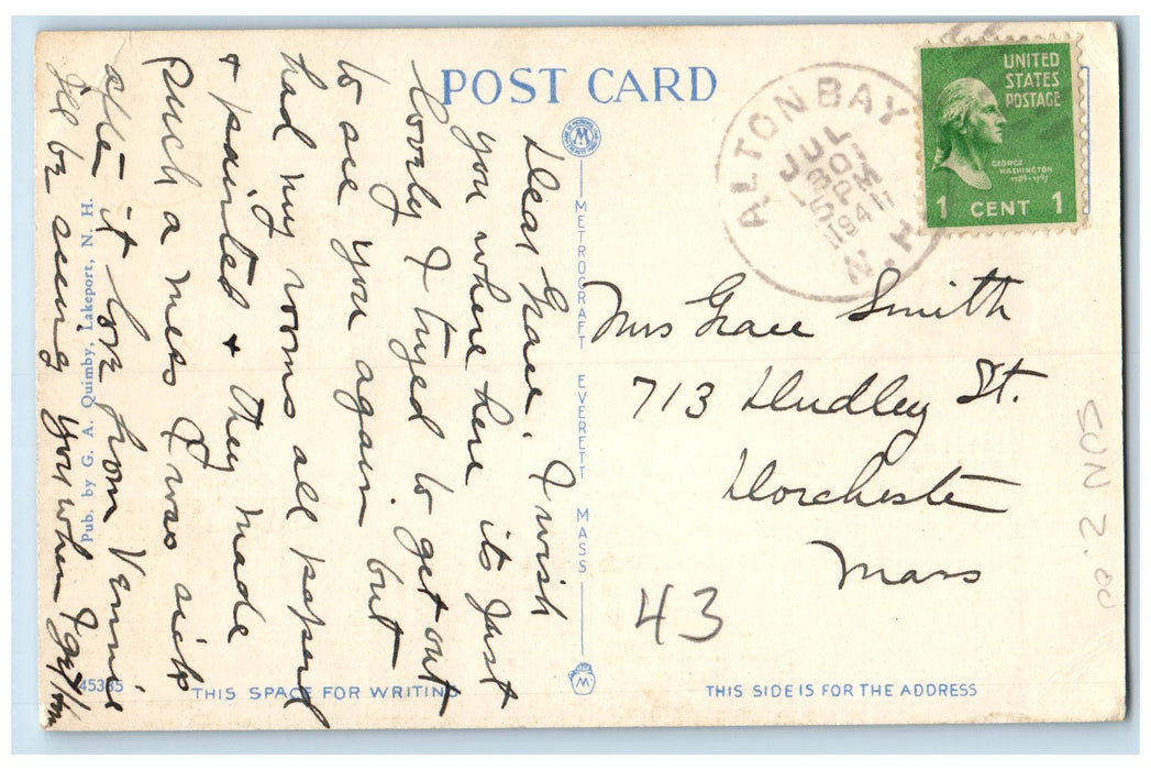 1941 Lake Winnepesaukee From East Side Drive Alton Bay New Hampshire NH Postcard