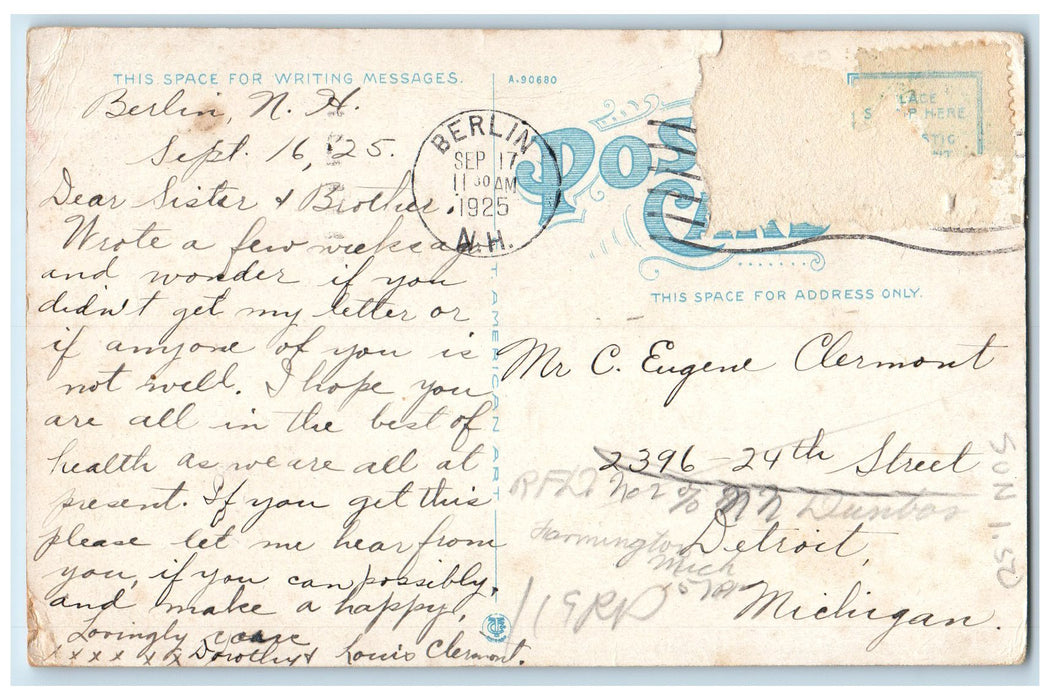 1925 Coos County Court House Berlin New Hampshire NH Posted Vintage Postcard