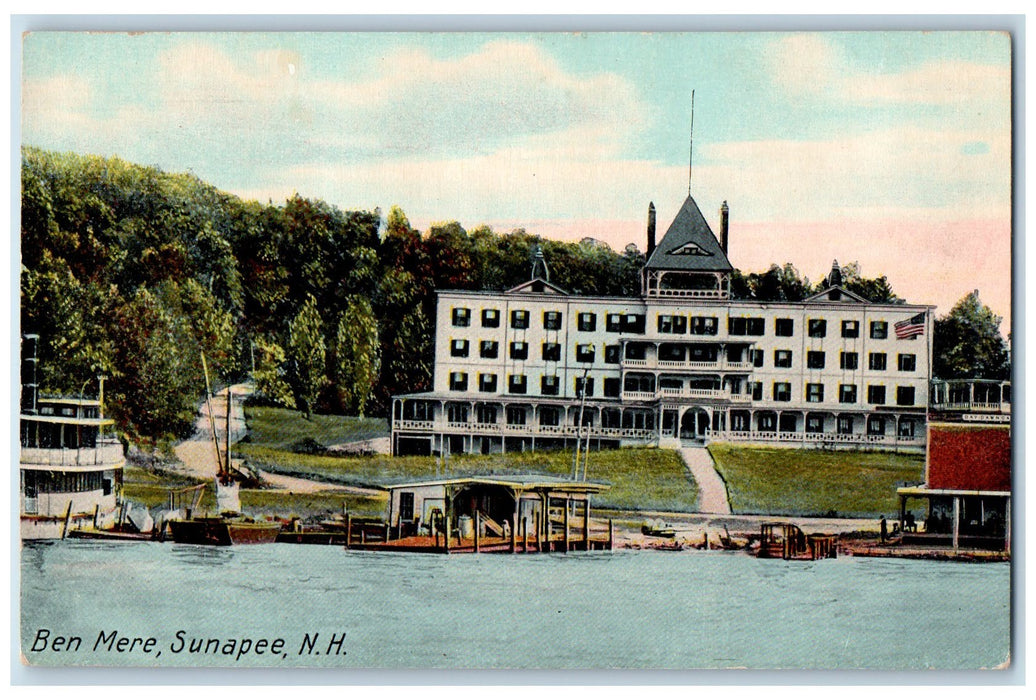 c1920s Ben Mere Exterior Boats Scene Sunapee New Hampshire NH Unposted Postcard