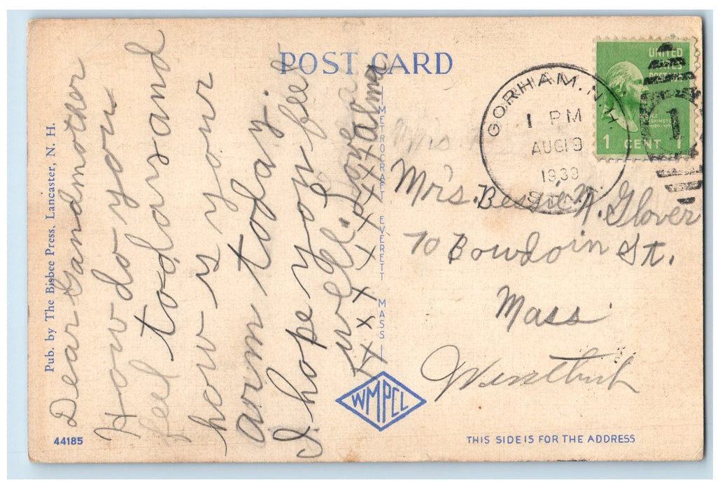 1939 Arethusa Falls Crawford Notch White Mts. New Hampshire NH Posted Postcard