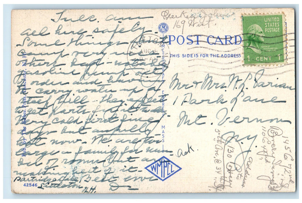 1938 In The Glory Of The Moonlight Echo Lake White Mts New Hampshire NH Postcard