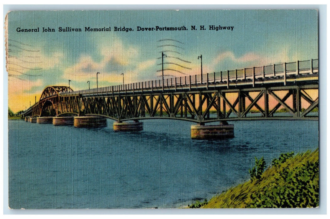 1943 General John Sullivan Memorial Bridge Dover-Portsmouth NH Posted Postcard