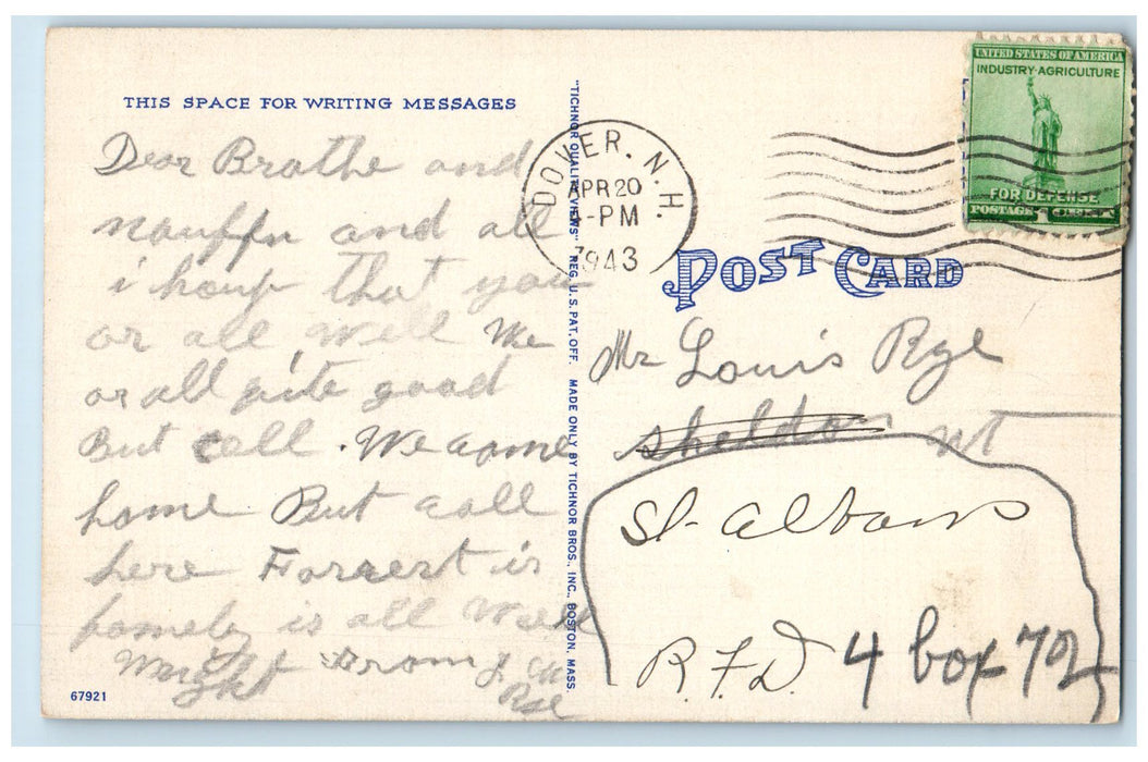 1943 General John Sullivan Memorial Bridge Dover-Portsmouth NH Posted Postcard