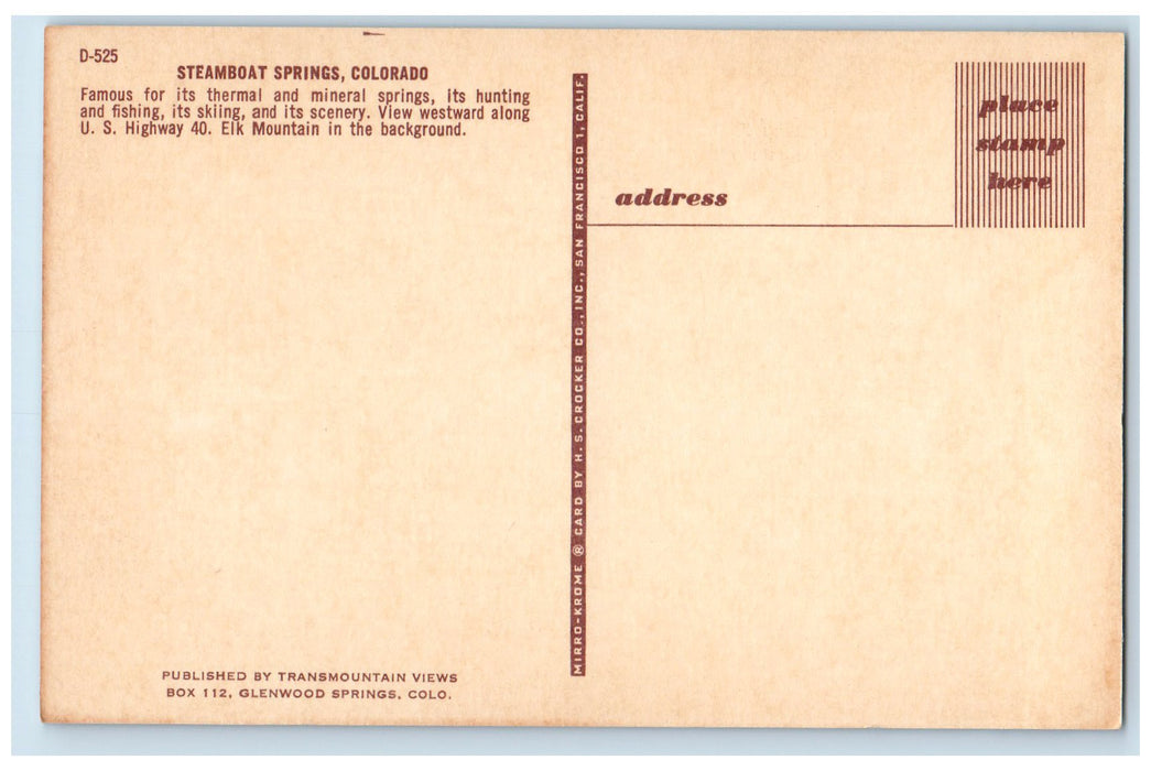 c1960s Elk Mountain Highway Scene Steamboat Springs Colorado CO Posted Postcard