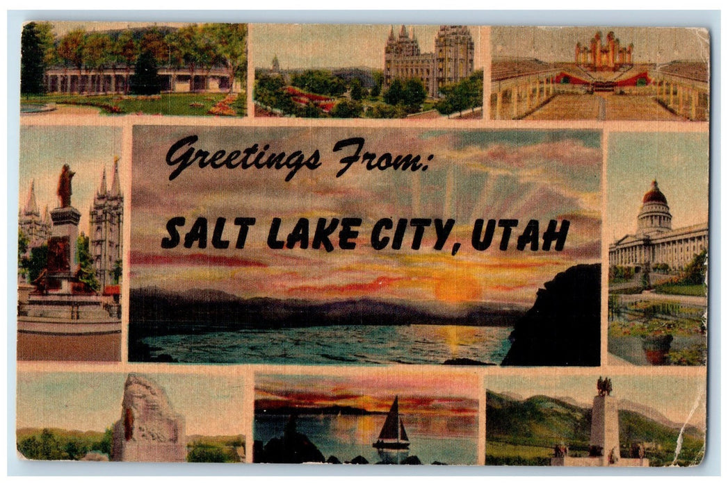 1956 Greetings From Salt Lake City Landmarks Utah UT Posted Vintage Postcard