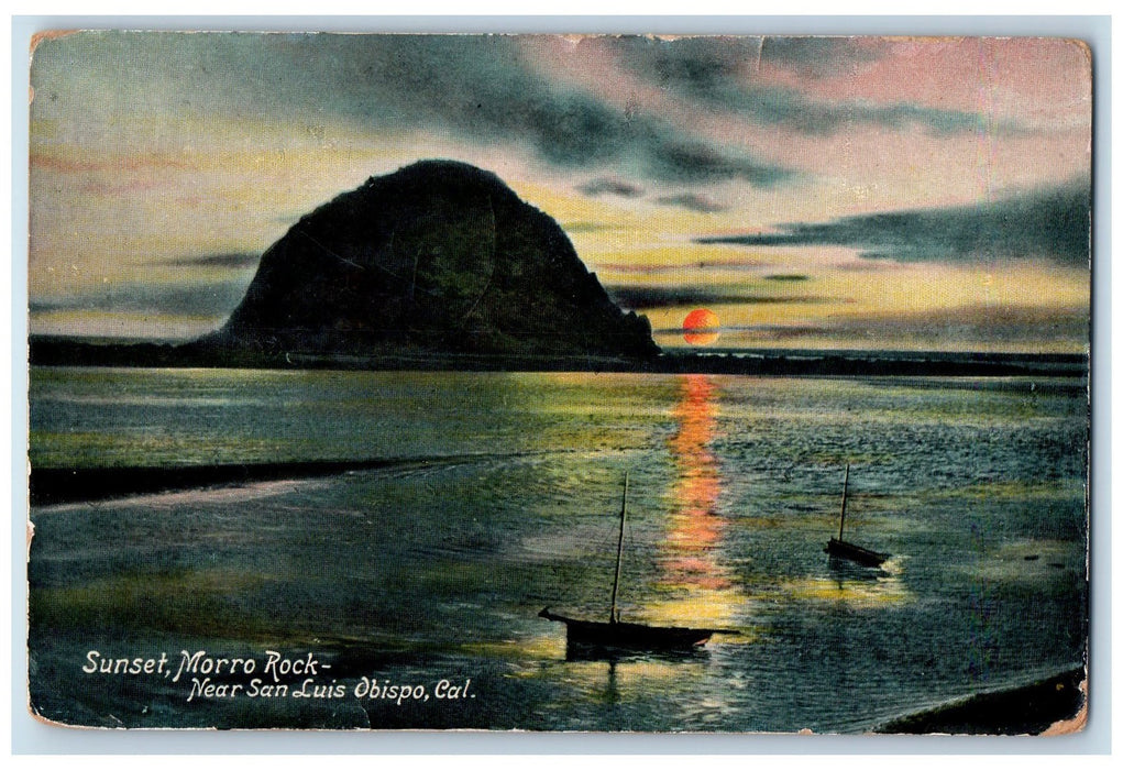 1909 Sunset Scene Morro Rock Near San Luis Obispo California CA Posted Postcard