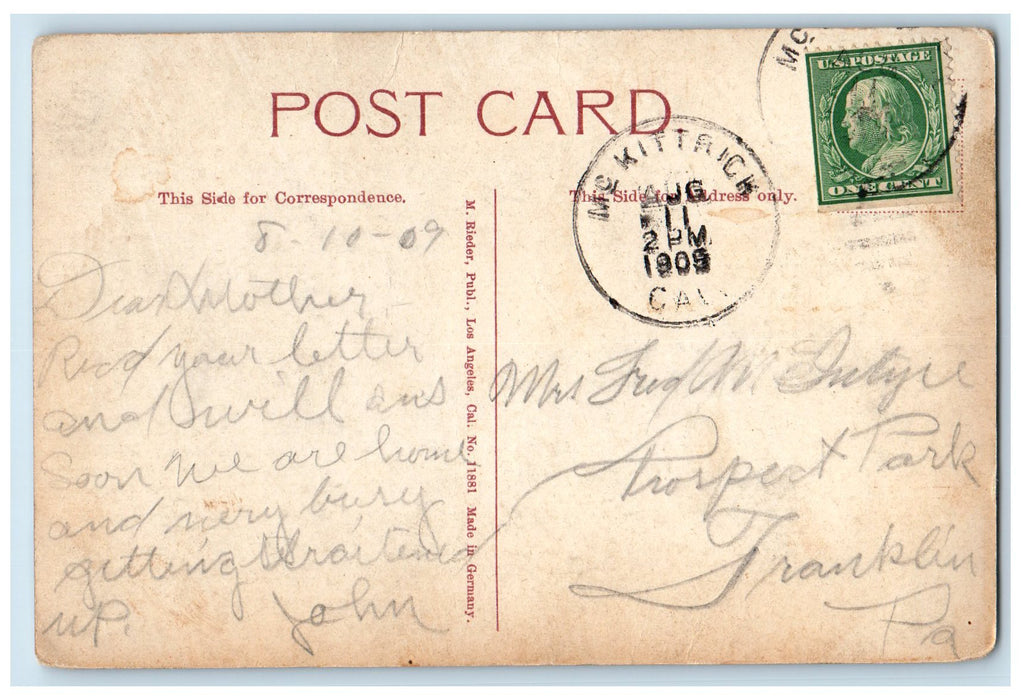 1909 Sunset Scene Morro Rock Near San Luis Obispo California CA Posted Postcard