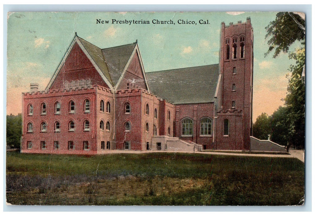 1918 New Presbyterian Church Exterior Scene Chico California CA Posted Postcard