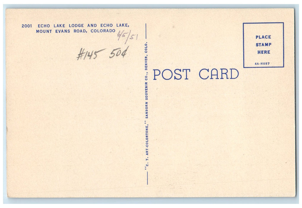 c1940s Echo Lake Lodge And Echo Lake Mount Evans Road Colorado CO Trees Postcard