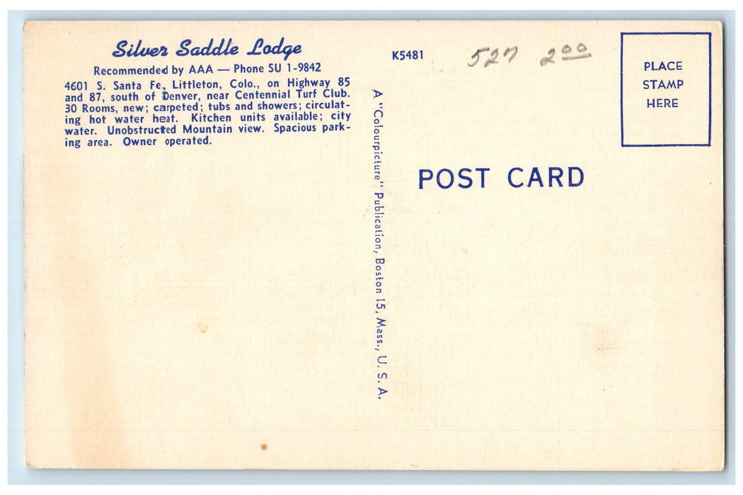 c1940s Silver Saddle Lodge Exterior Roadside Littleton Colorado CO Sky Postcard