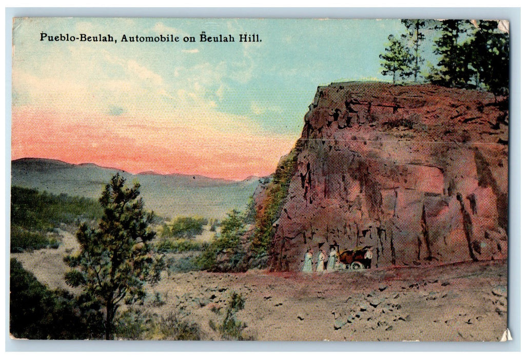 c1910s Pueblo-Beaulah Automobile On Beulah Hill West Virginia VA Women Postcard