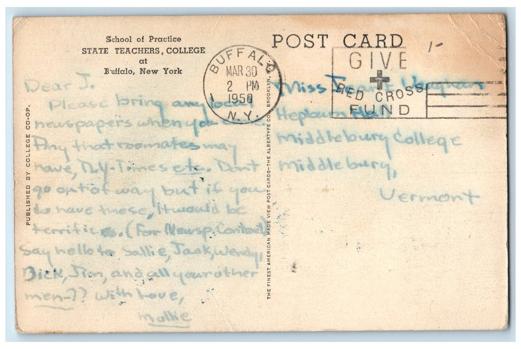 c1950's School Of Practice State Teachers College Buffalo New York NY Postcard