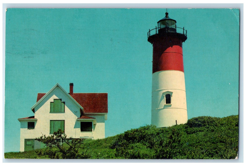 1965 Nauset Light Lighthouse Eastham Massachusetts MA Posted Vintage Postcard