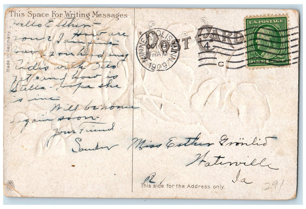 1909 Greetings From Minneapolis Minnesota MN Posted Embossed Flower Postcard