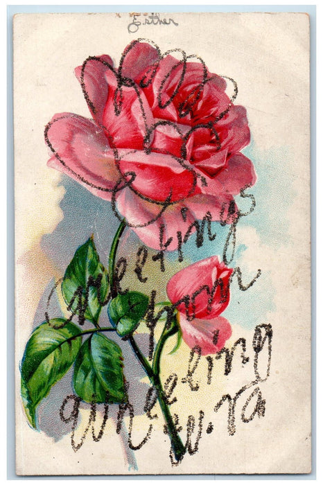 c1910s Greetings From Wheeling West Virginia VA Posted Embossed Flower Postcard