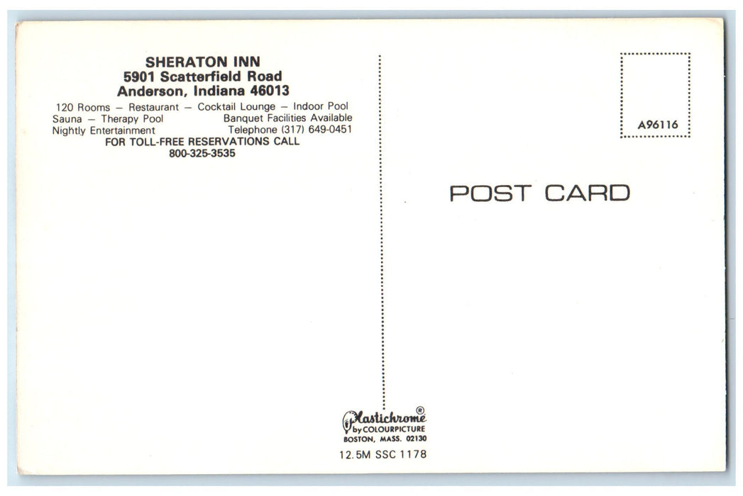 c1960s Sheraton Inn Restaurant Anderson Indiana IN Unposted Vintage Postcard