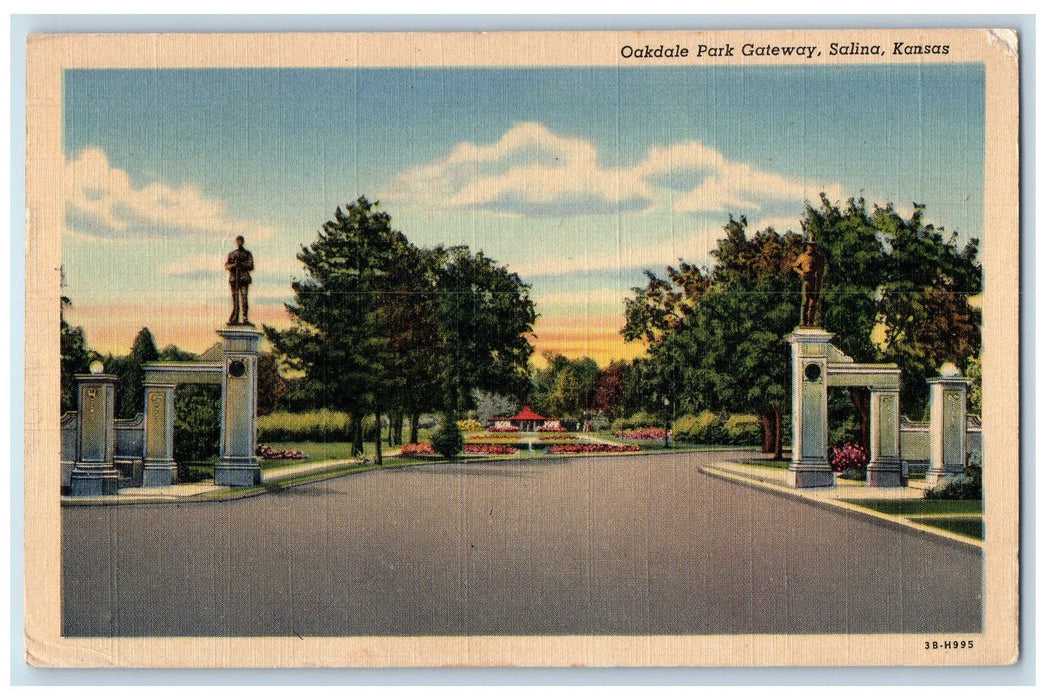 1944 Oakdale Park Gateway Trees Scene Salina Kansas KS Posted Vintage Postcard