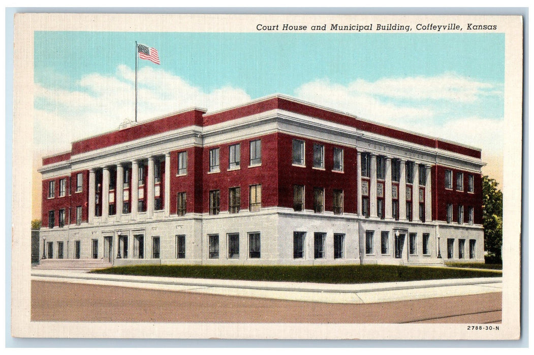 c1940's Court House And Municipal Building Scene Coffeyville Kansas KS Postcard