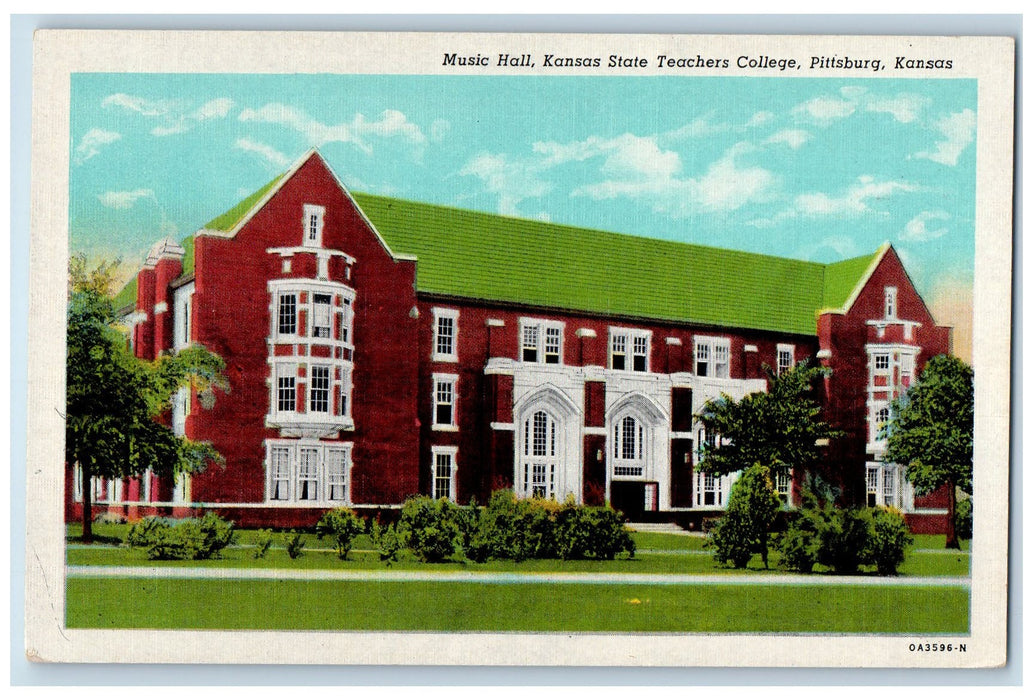 c1940's Music Hall Kansas State Teachers College Pittsburg Kansas KS Postcard