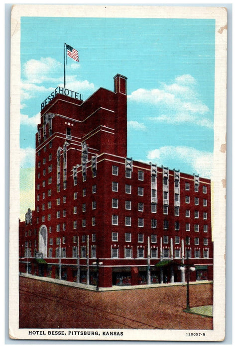 c1940's Hotel Besse Exterior Unposted Roadside Pittsburg Kansas KS Postcard