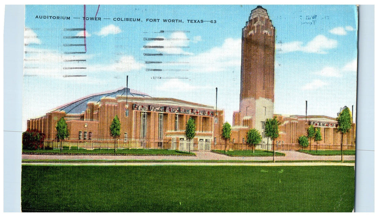 1948 Auditorium Tower Coliseum Exterior Fort Worth Texas TE Posted Postcard