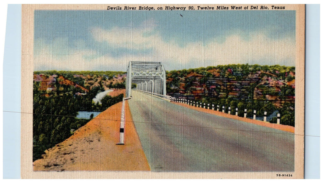 c1940s Devils River Bridge On Highway 90 Del Rio Texas TE Unposted Postcard