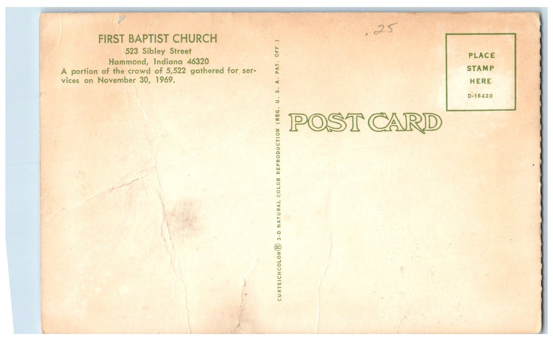 c1960’s First Baptist Church Dual View Hammond Indiana IN Unposted Postcard