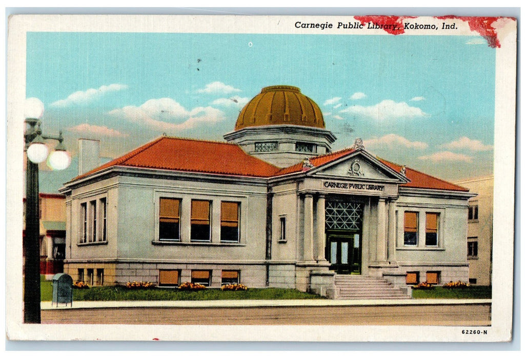1950 Carnegie Public Library Exterior Roadside Kokomo Indiana IN Posted Postcard