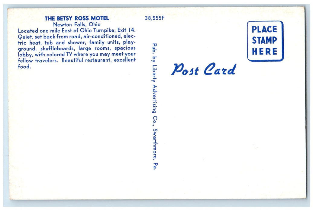 c1960s The Betsy Ross Motel Exterior Roadside Newton Falls Ohio OH Postcard