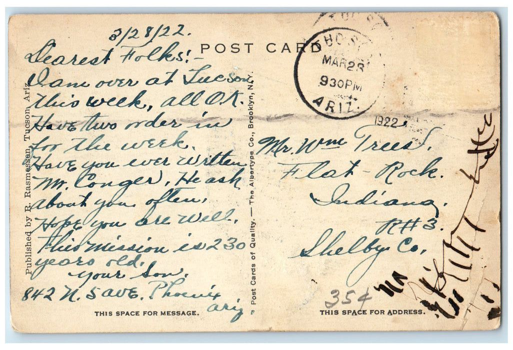1922 San Xavier Mission Exterior Scene Founded 1692 Tucson Arizona AZ Postcard
