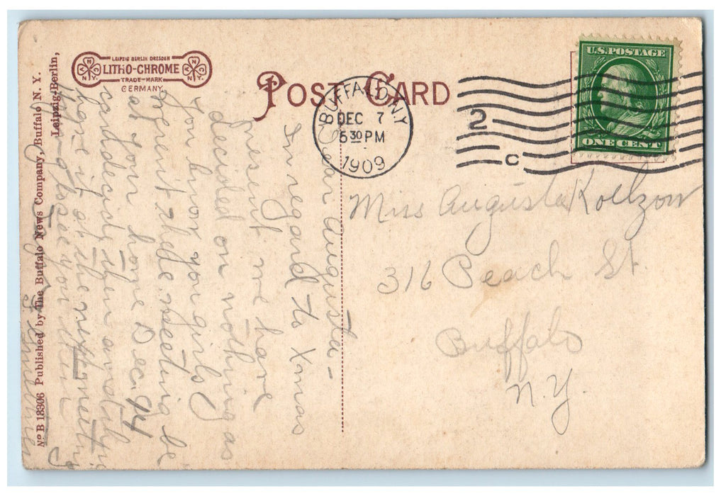 1909 Yacht Club From Harbor Sailboats View Buffalo New York NY Posted Postcard