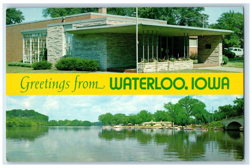 c1960s Greetings From Waterloo Bridge Scene Iowa IA Unposted Vintage Postcard