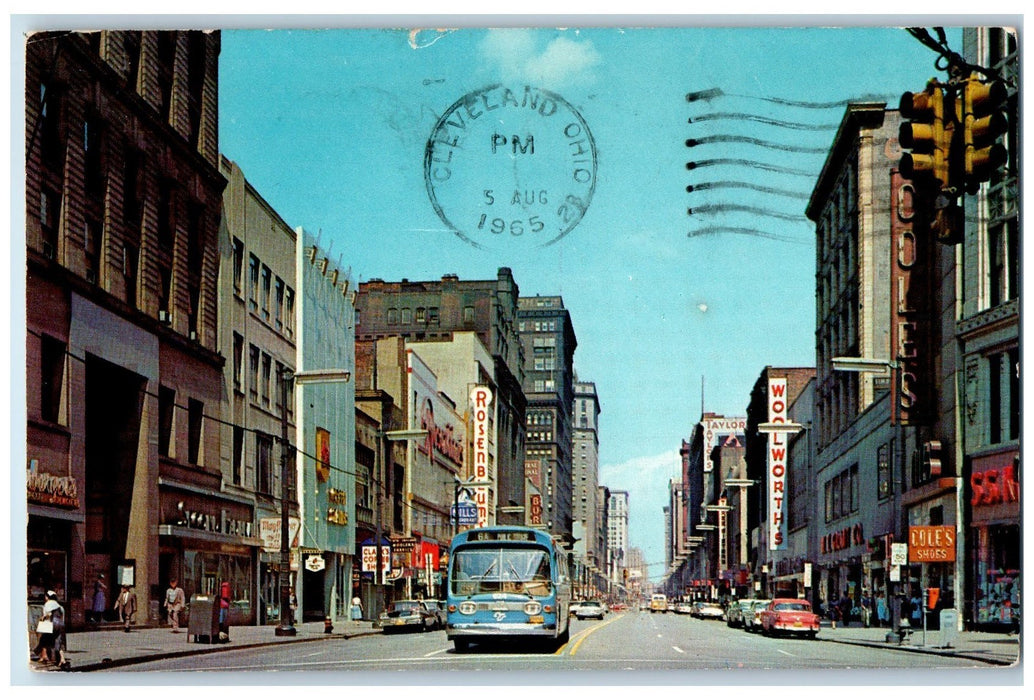 1965 Looking East Public Square Euclid Avenue Cleveland Ohio OH Posted Postcard