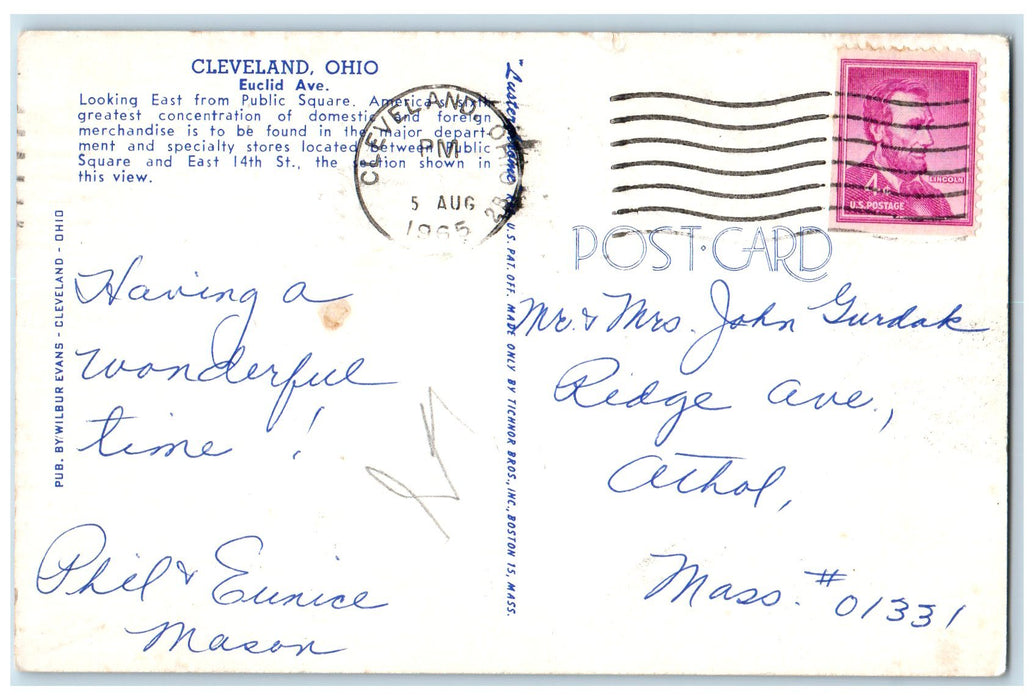 1965 Looking East Public Square Euclid Avenue Cleveland Ohio OH Posted Postcard