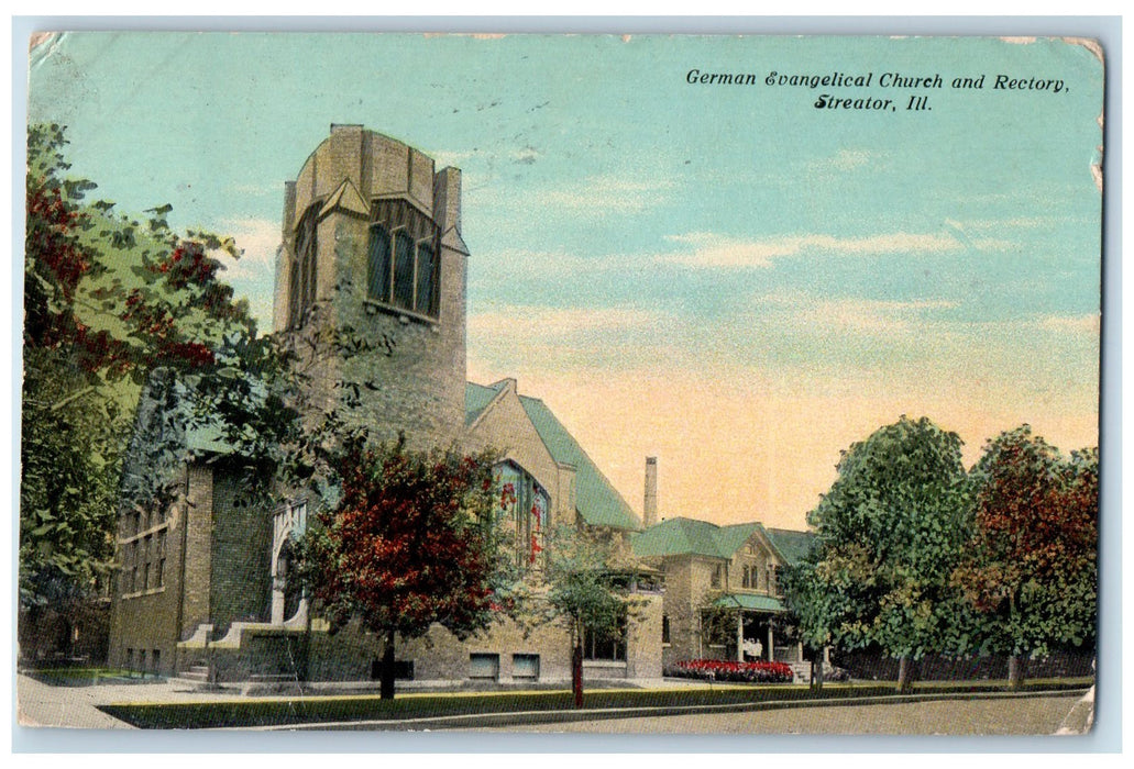 1911 German Evangelical Church & Rectory Streator Illinois IL Posted Postcard