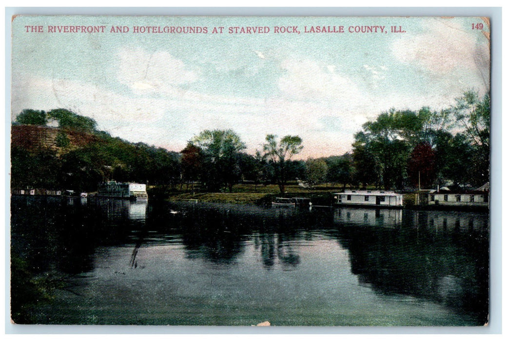 1908 Riverfront & Hotelgrounds Starved Rock Lasalle County Illinois IL Postcard