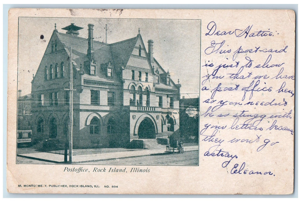 1906 Post Office Building Dirt Road Carriage Rock Island Illinois IL Postcard
