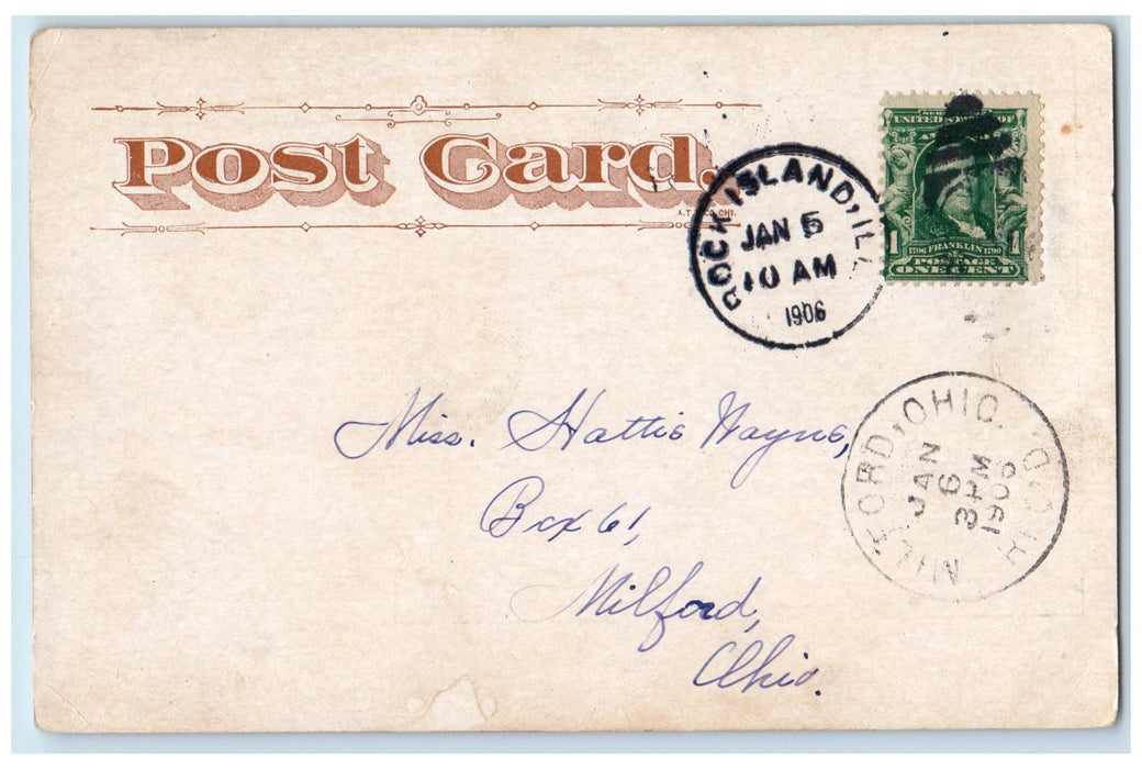 1906 Post Office Building Dirt Road Carriage Rock Island Illinois IL Postcard
