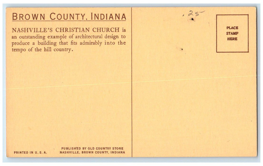 c1940s Nashville Christian Church Sketch Scene Brown County Indiana IN Postcard