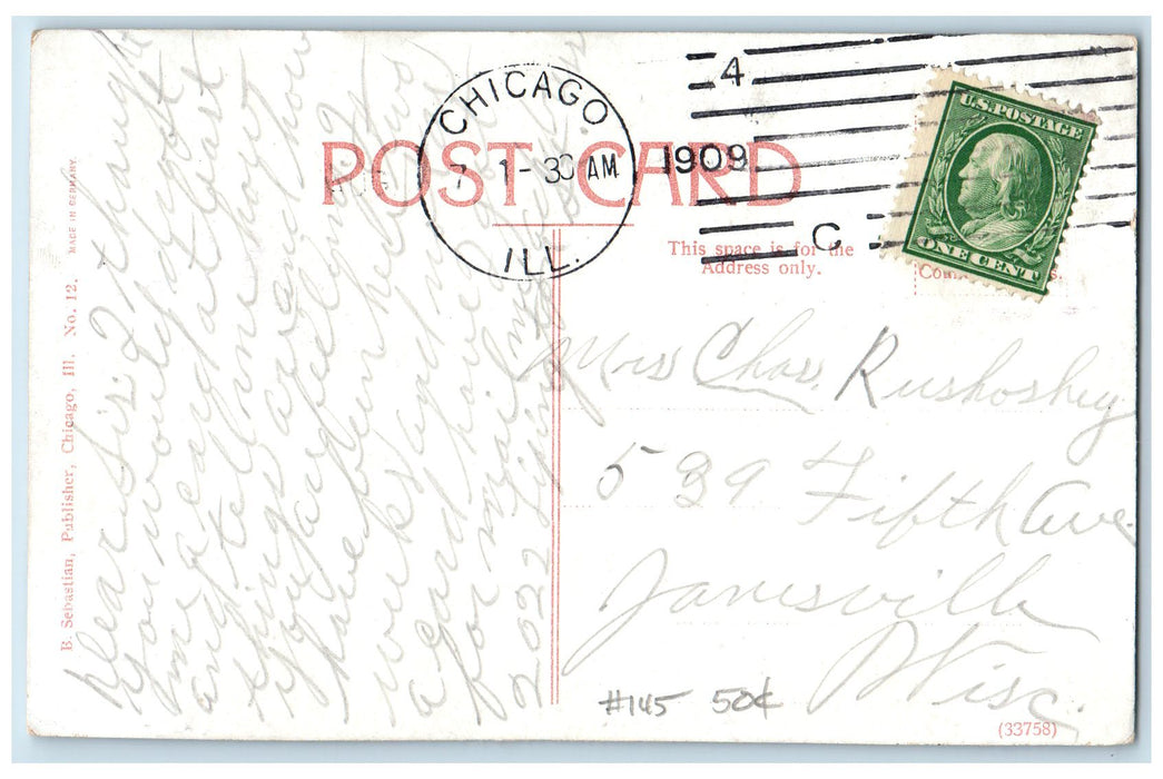 1909 Prairie Avenue North From 12th Avenue Sidewalk Chicago Illinois IL Postcard