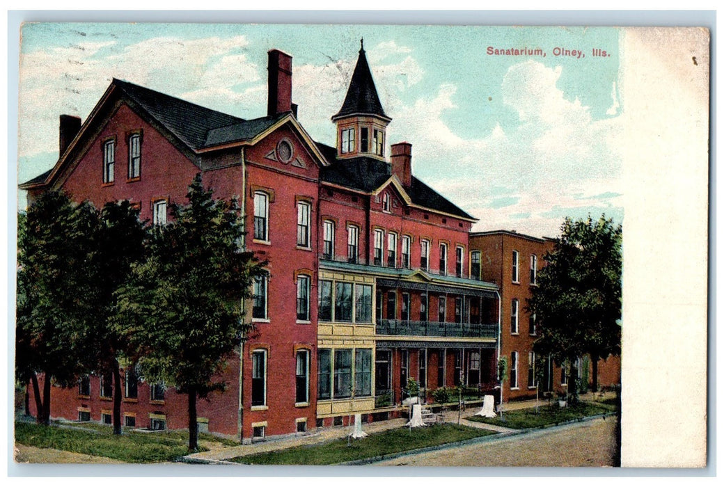 1908 Sanatarium Building Dirt Road Entrance Olney Illinois IL Posted Postcard