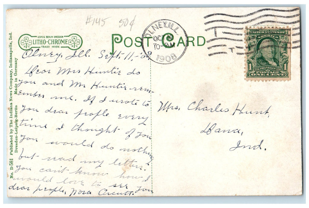 1908 Sanatarium Building Dirt Road Entrance Olney Illinois IL Posted Postcard