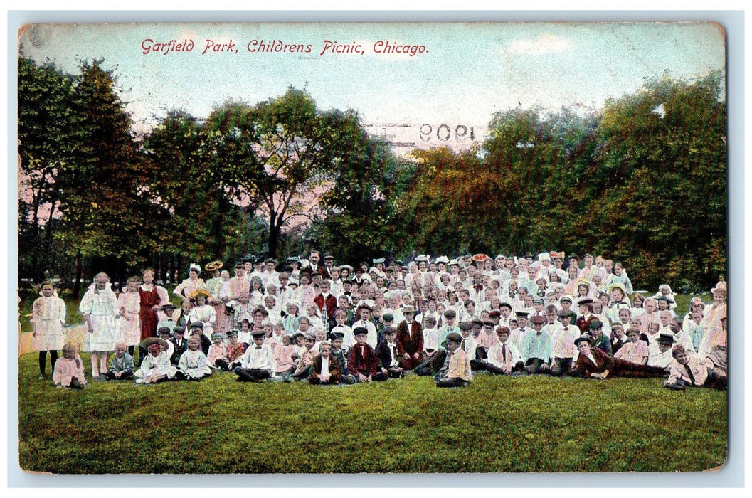 1909 Garfield Park Children's Picnic Group Photo Chicago Illinois IL Postcard