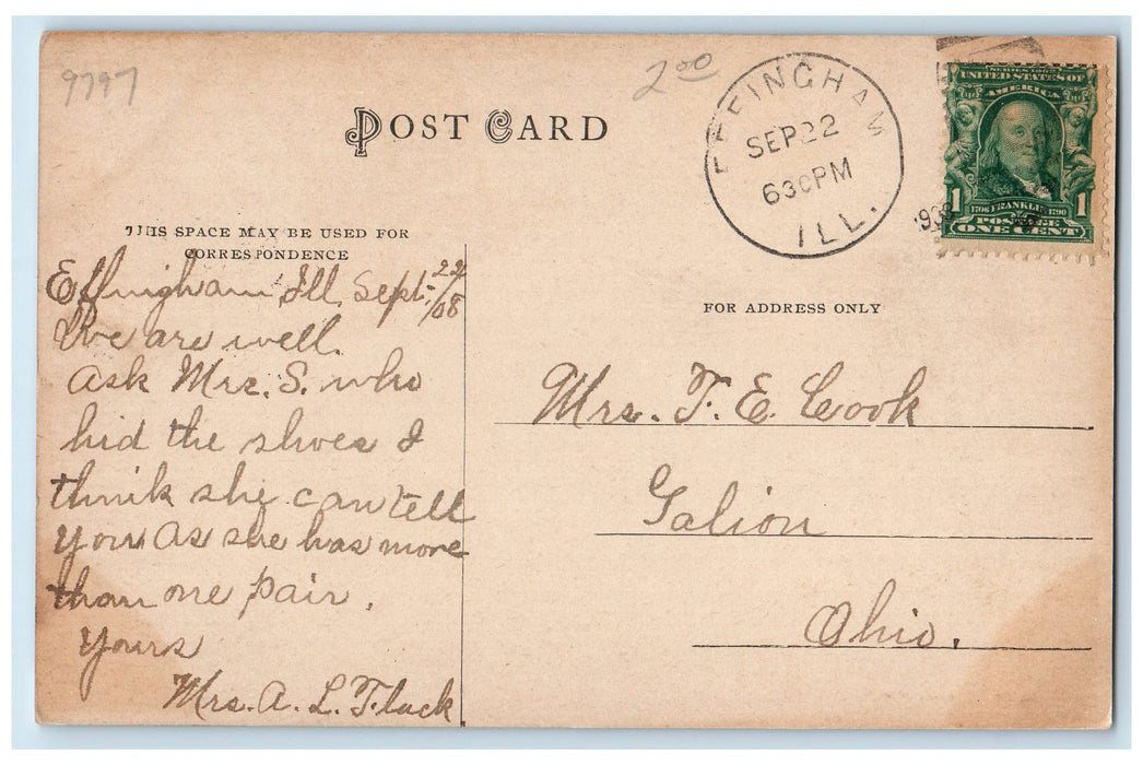 1908 Dam At Wabash River Water Fall Source Effingham Illinois IL Posted Postcard