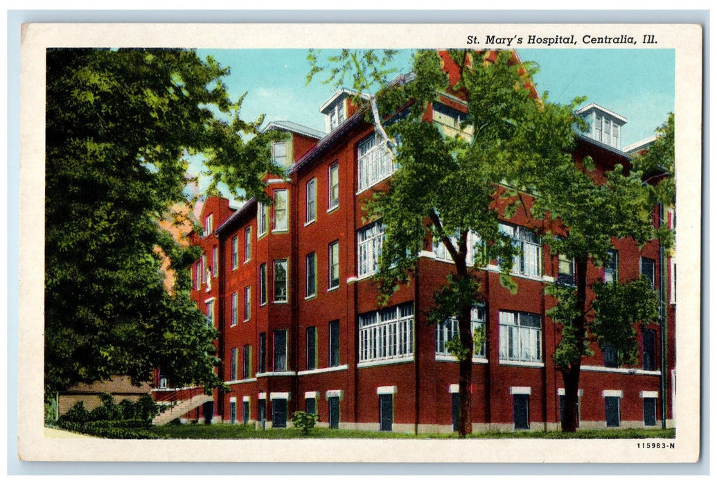 c1920 St. Mary's Hospital Building Trees Entrance Centralia Illinois IL Postcard