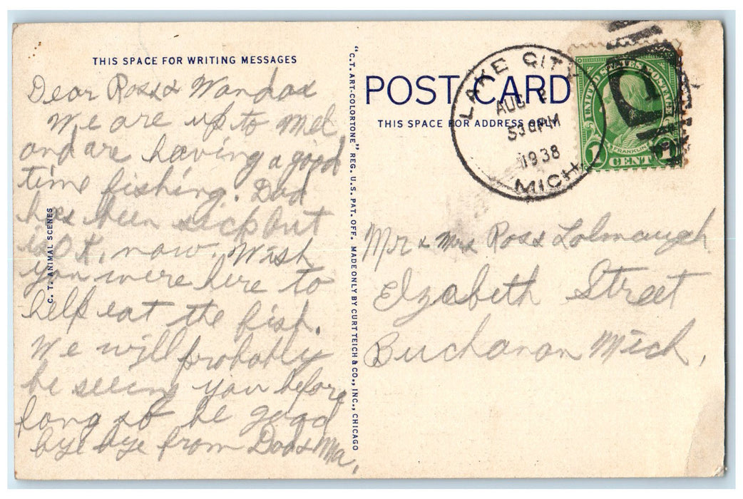 1938 Greetings From Cadillac The Deer Are Plentiful Here Michigan MI Postcard