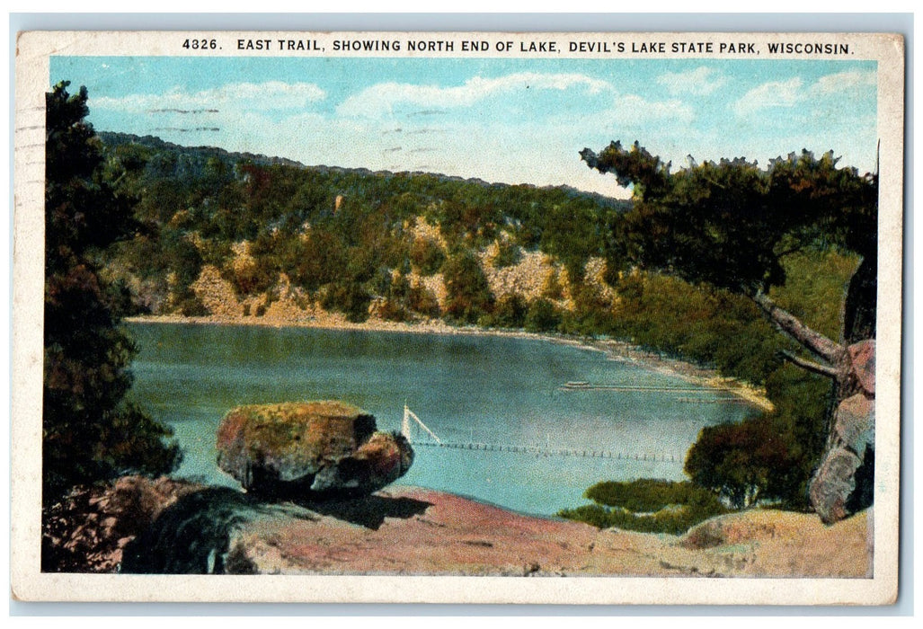 1923 East Trail Showing North End Of Lake Devil's Lake State Baraboo WI Postcard