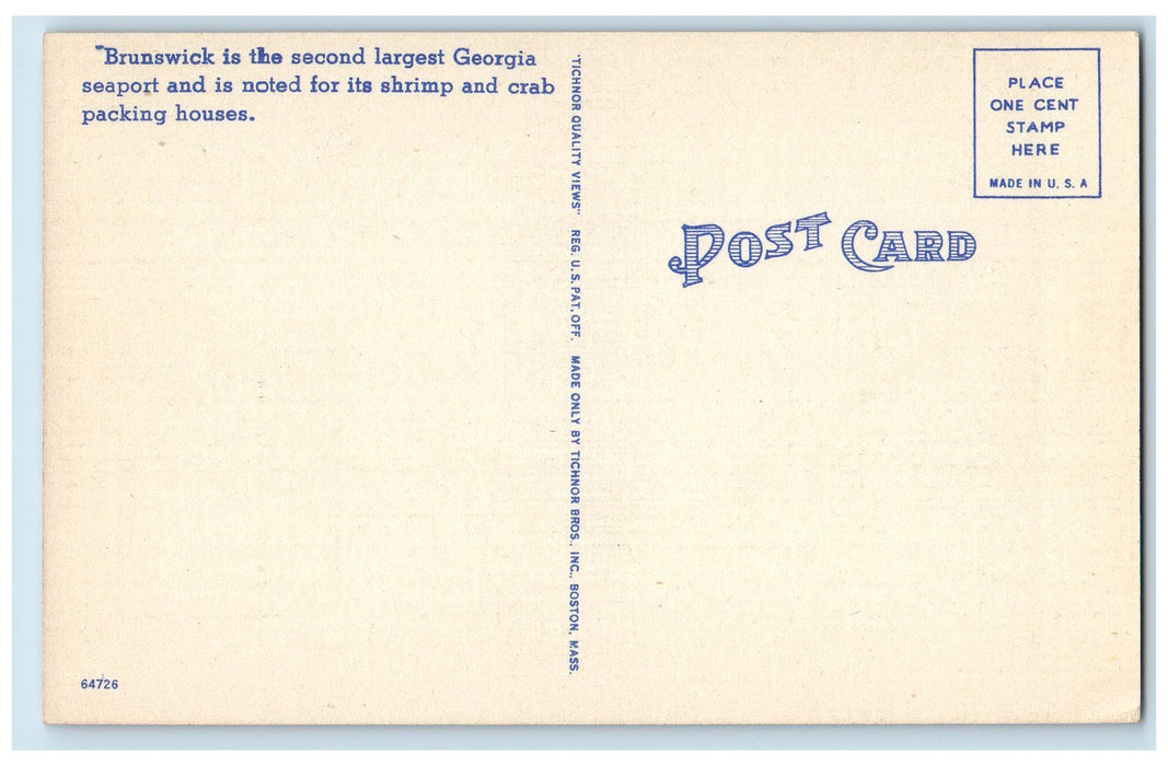 c1940 New Castle Street Looking North Classic Cars Brunswick Georgia GA Postcard