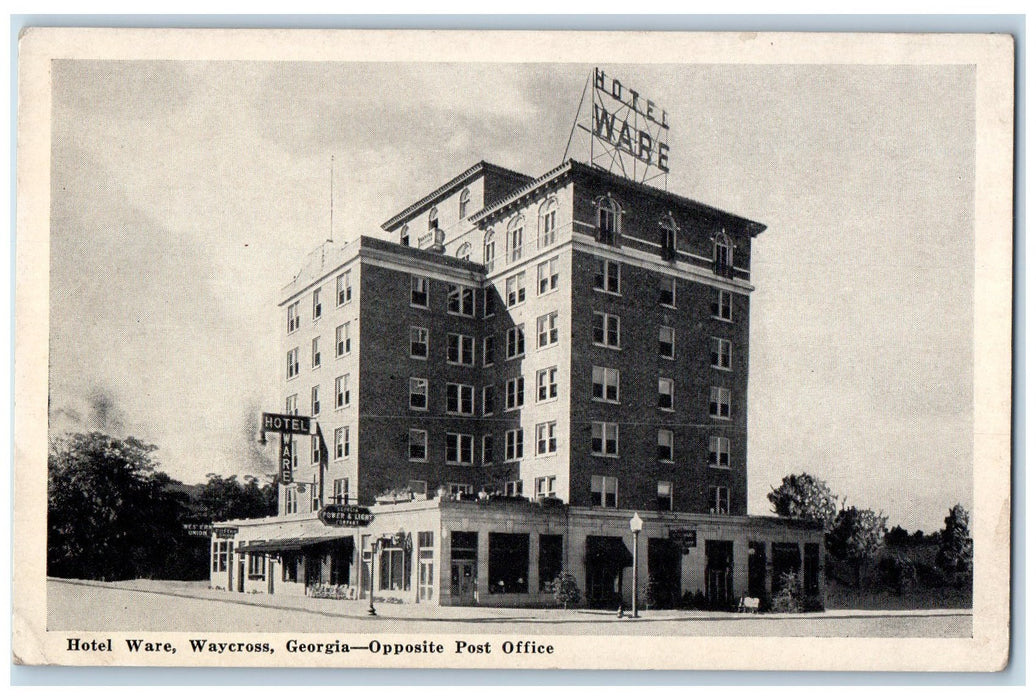 c1920 Hotel Ware Building Restaurant Roadside View Waycross Georgia GA Postcard